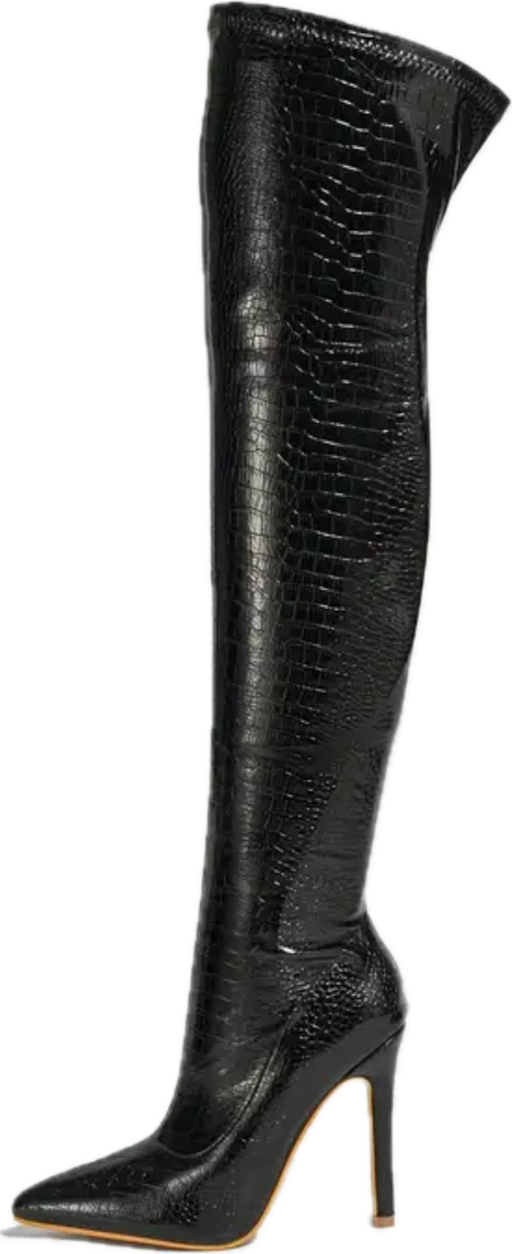 Crocodile black knee boots